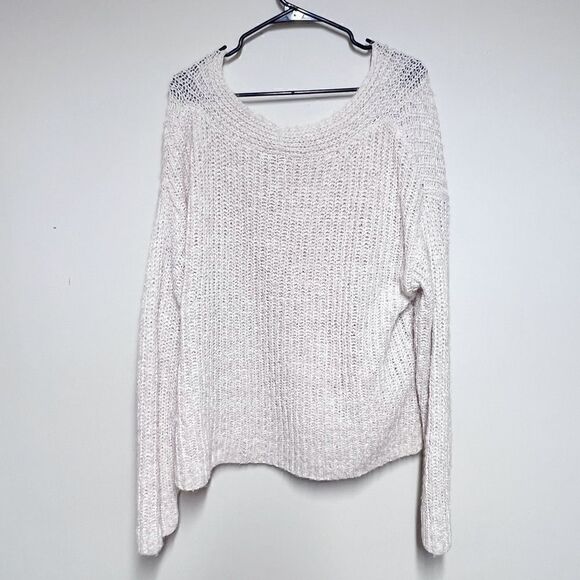 A New Day V Neck Twisted Cable Stitch Oversized Cream Sweater Womens Sz XL - Picture 3 of 6